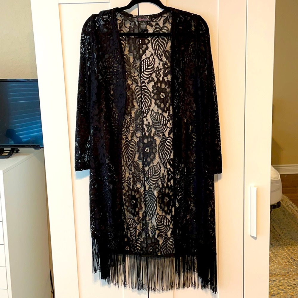 Black lace duster with fringe